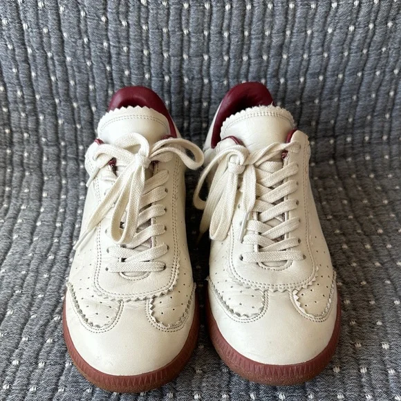 Isabel Marant Cream and Burgundy Sneakers 37 - Picture 1 of 6